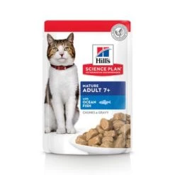 Hill's Science Plan Hill's Feline Mature Adult 7+ Para Gatos -Gatos Perros Suministros Tienda es cat mature adult ocean fish pouch ongoing front packaging 4